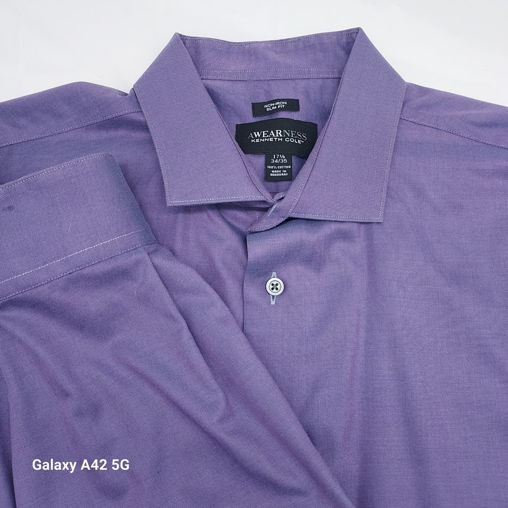 Awearness Kenneth Cole Mens Slim Fit Non Iron Dress Shirt Purple 17.5 34/35‎